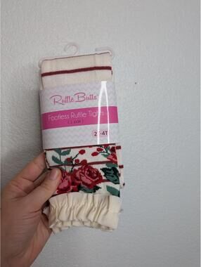 RuffleButts Footless Ruffle Tights Floral Cream Girls 2T–4T New